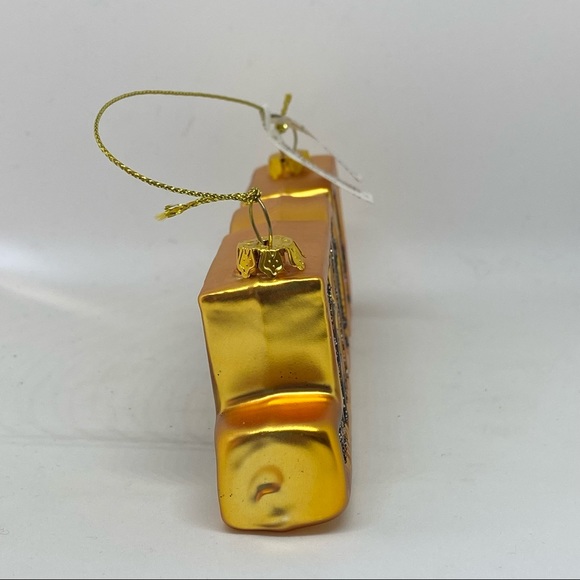 Bloomingdale’s Glass Noel Design Glitter Ornament Christmas Gold Black - Picture 2 of 4